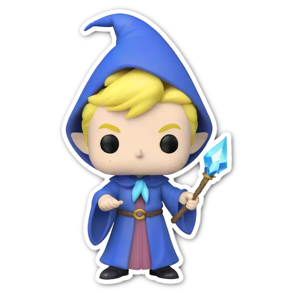 A blue cartoon figure holding a magic wand.