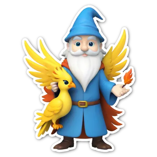 A blue wizard with a bird holding in his hand.