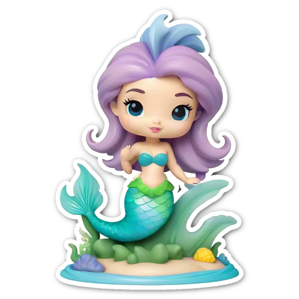 A small cartoon figure of a mermaid that is blue and green.