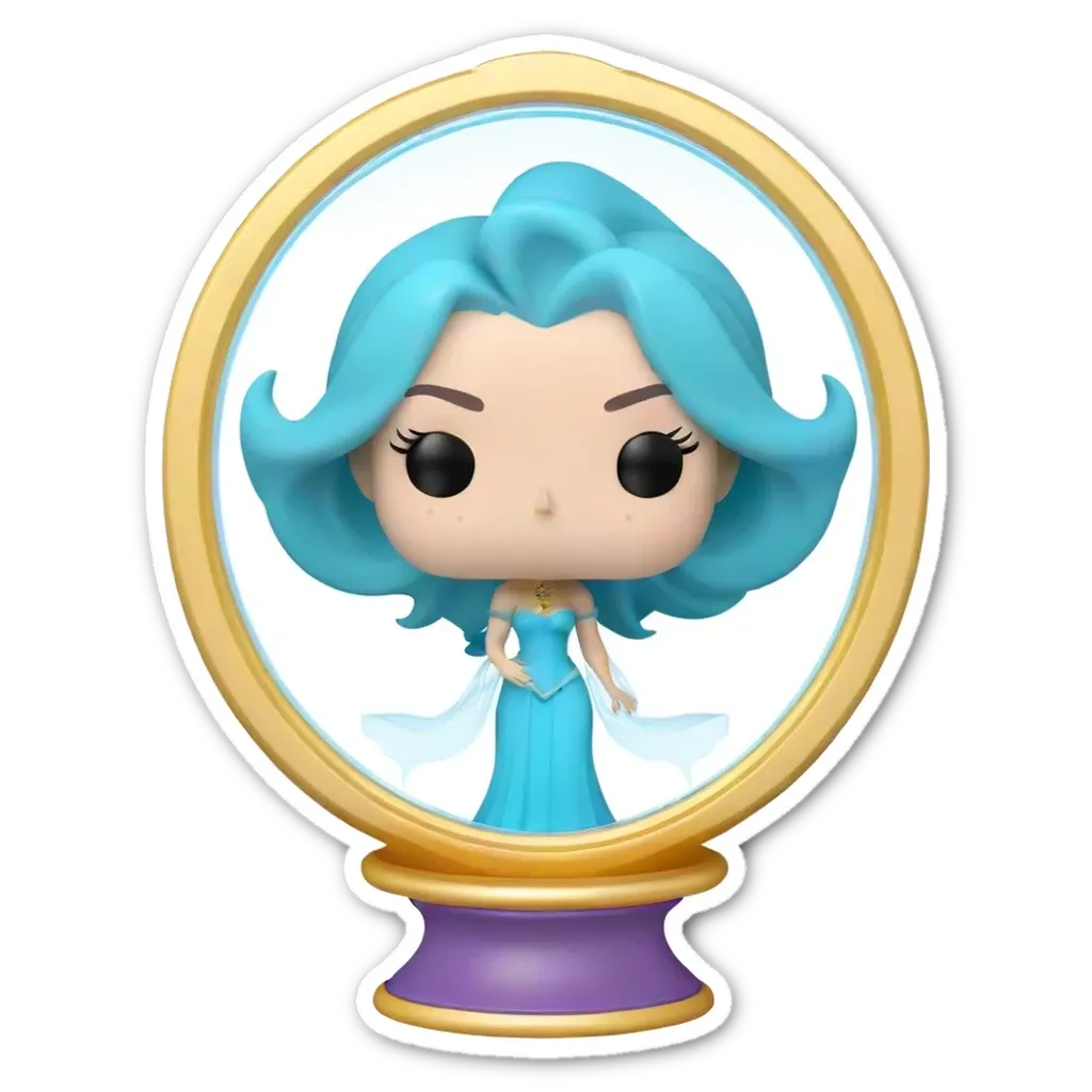 A blue pop figure of a girl wearing a blue dress is in a circle.