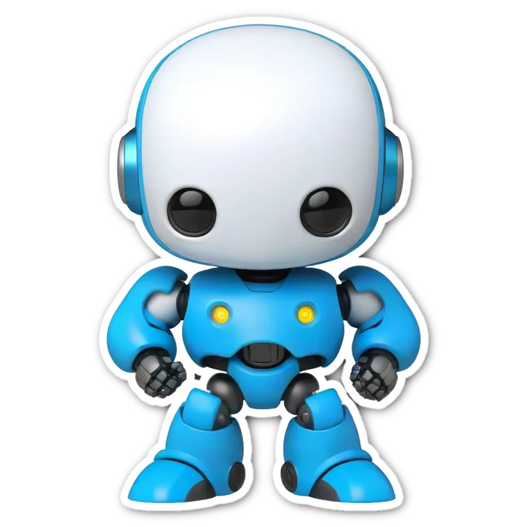 A blue robot figure on a black background.