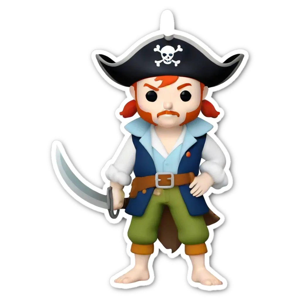 a plastic figure of a pirate with a sword.