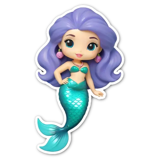 A sticker of a mermaid with green and purple hair.