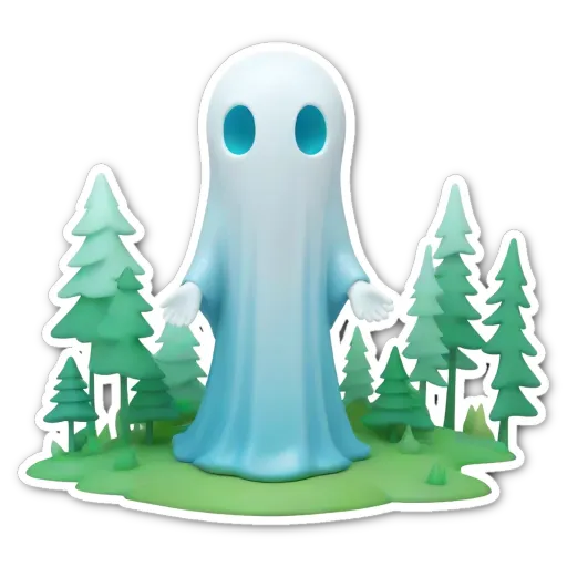 A ghost in the woods with trees in the background.