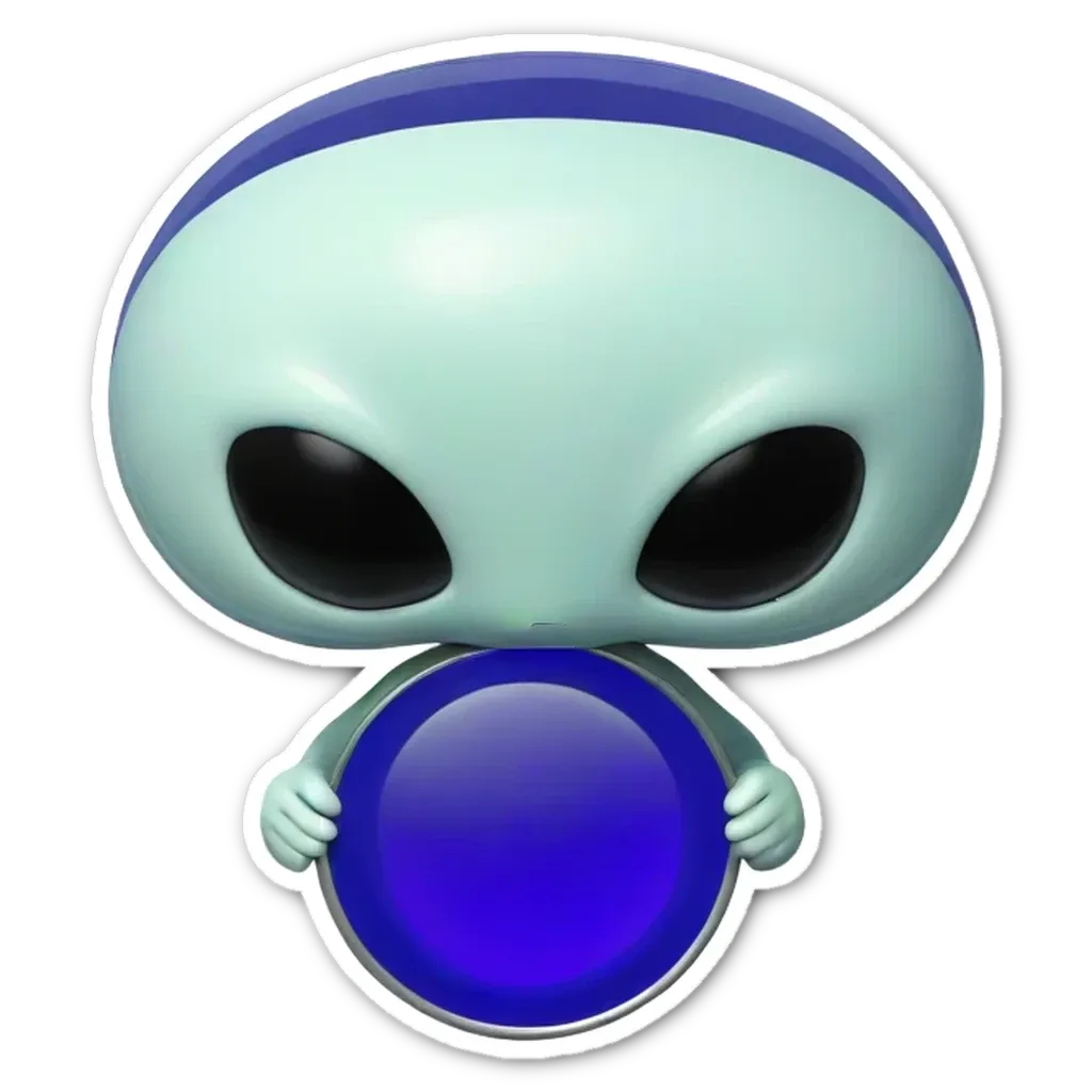 a blue and white alien holding a blue disc.