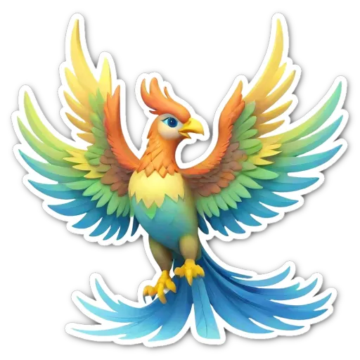 A colorful bird with a black beak is spread out its wings.