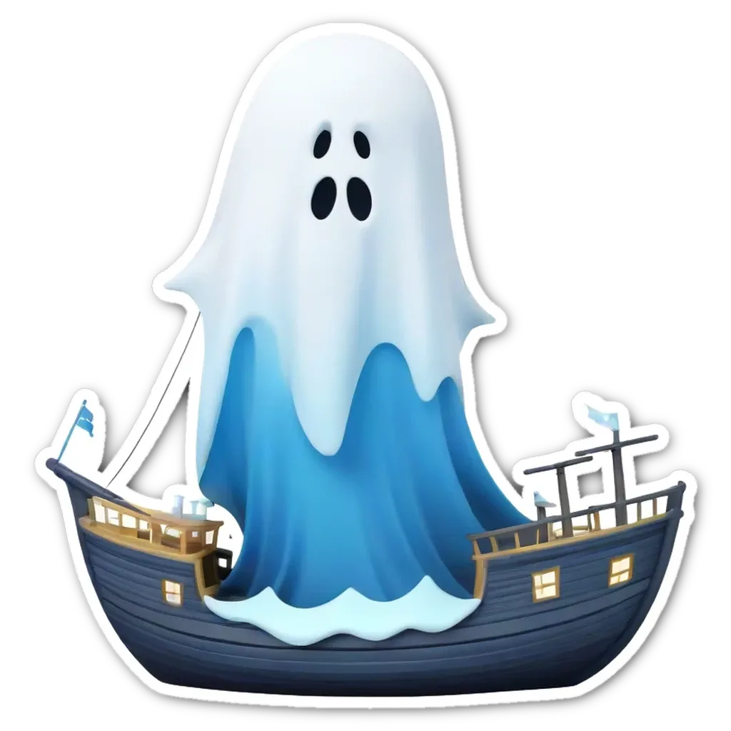 A ghost in a boat that is on a black background.