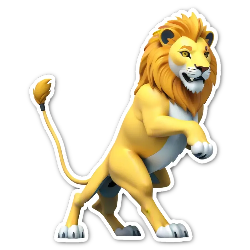 A sticker of a lion in middle with two white paws.