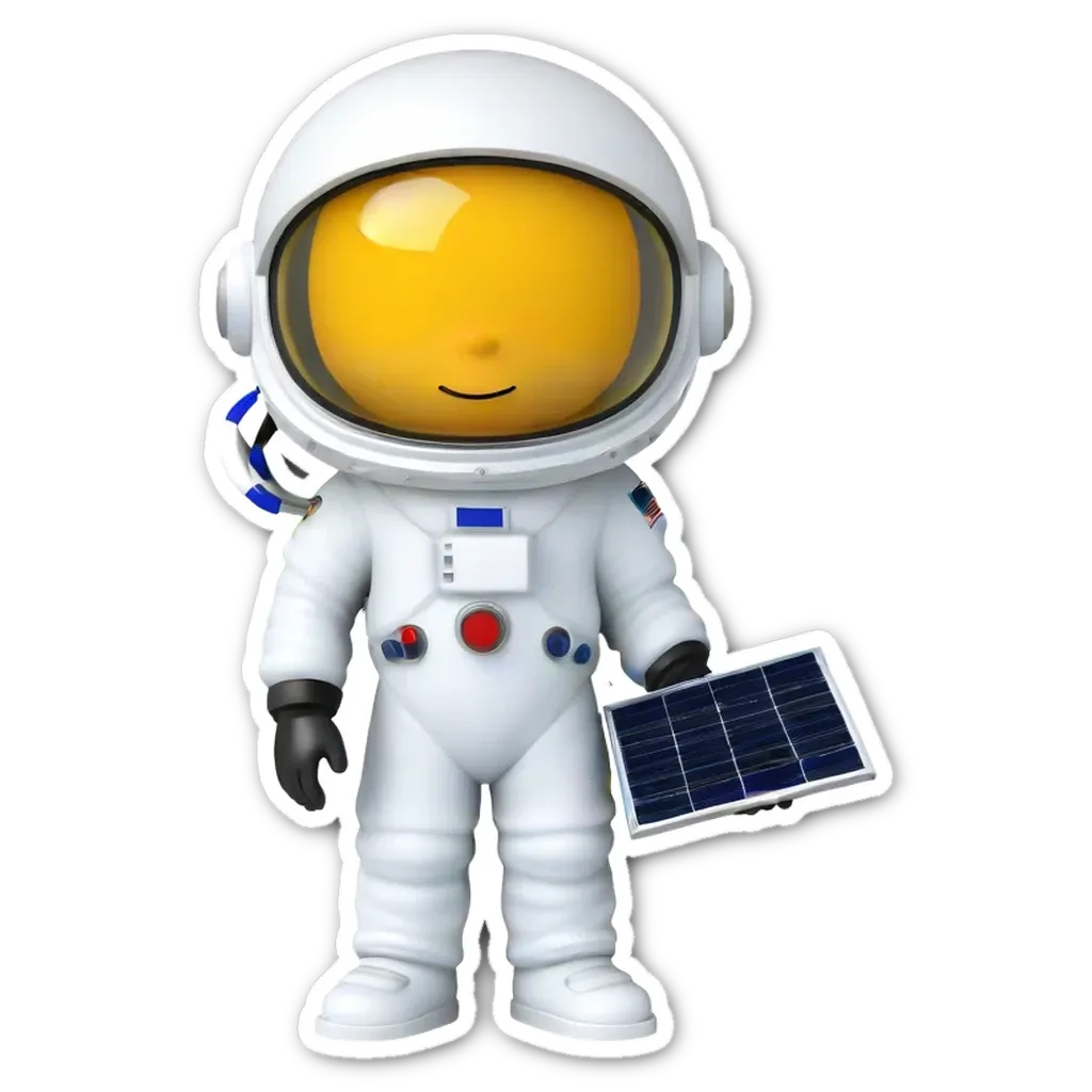 A 3d model of a man in a spacesuit holding a solar panel.