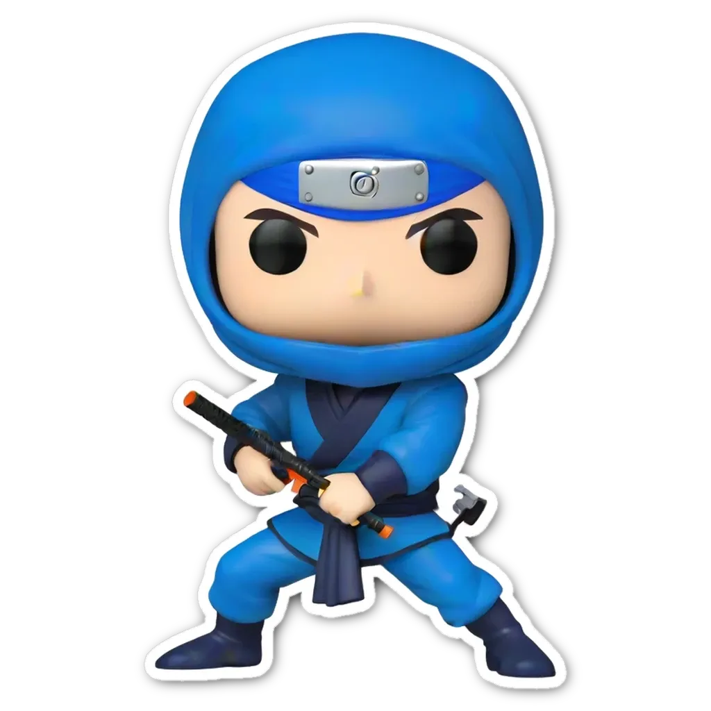 A blue pop figure of a ninja holding a staff.