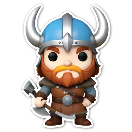 A sticker of a viking with an ax.