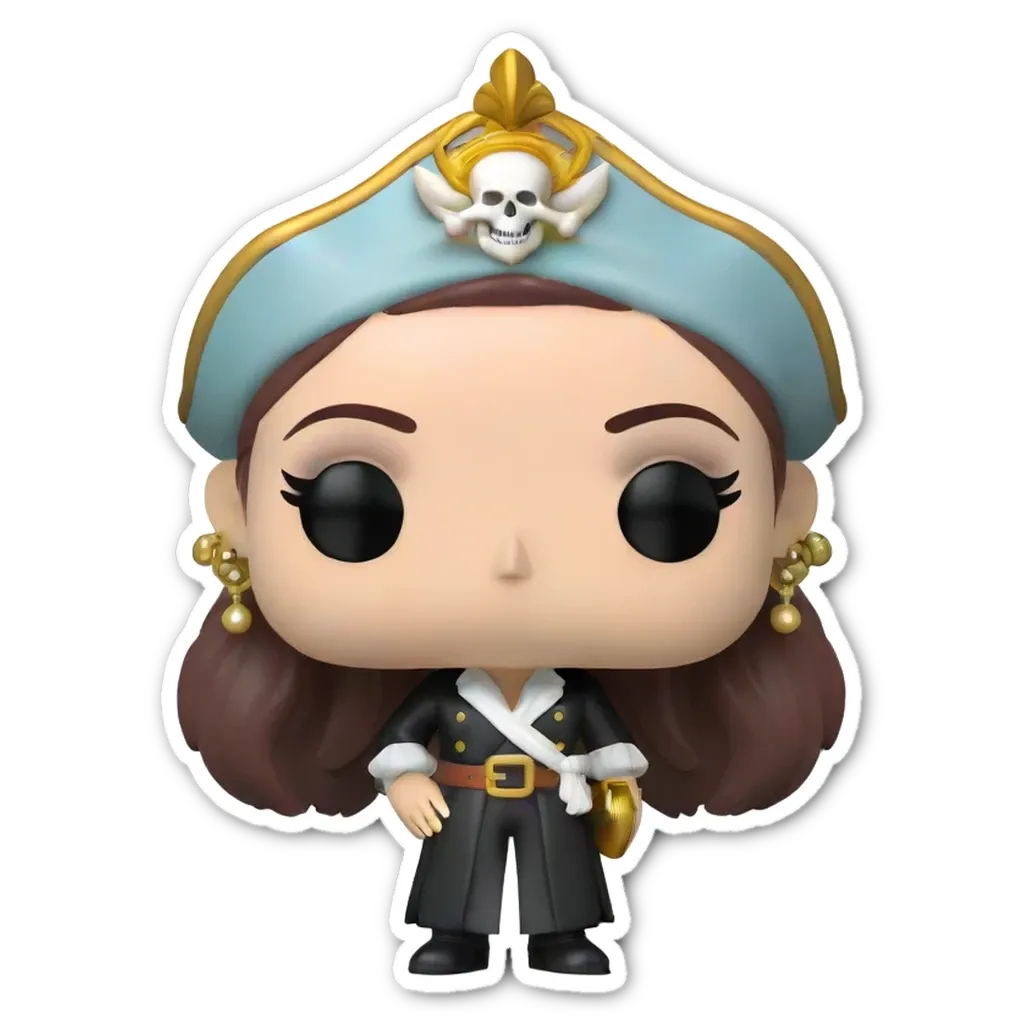 A sticker of a pirate that has a skull and crossbones on it.