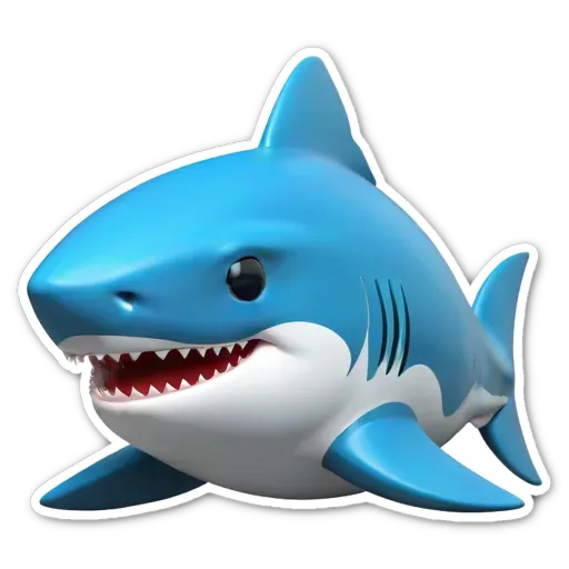 A blue and white sticker of a shark.