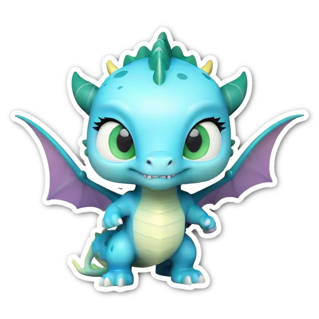 A blue cartoon dragon sticker on a black background.