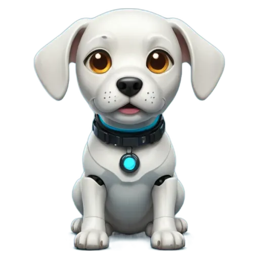A dog that is white in color with a blue collar around its neck.