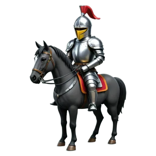 A knight on a horse in shiny armor.