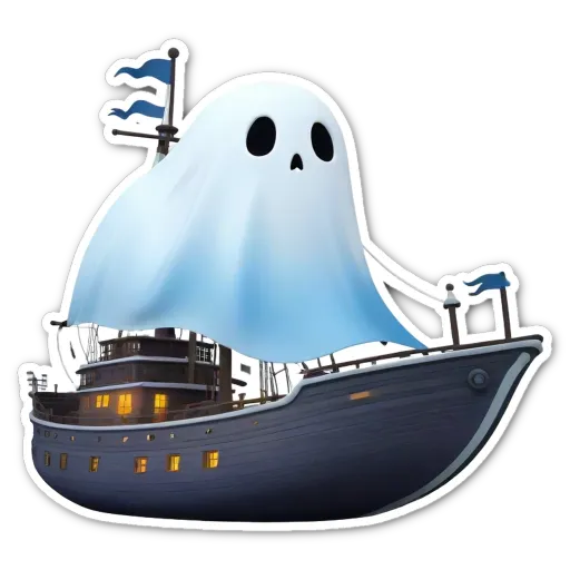 A ghost on the back of a ship in the water.