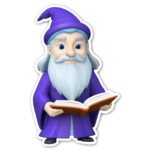 A purple character reading a book is shown.