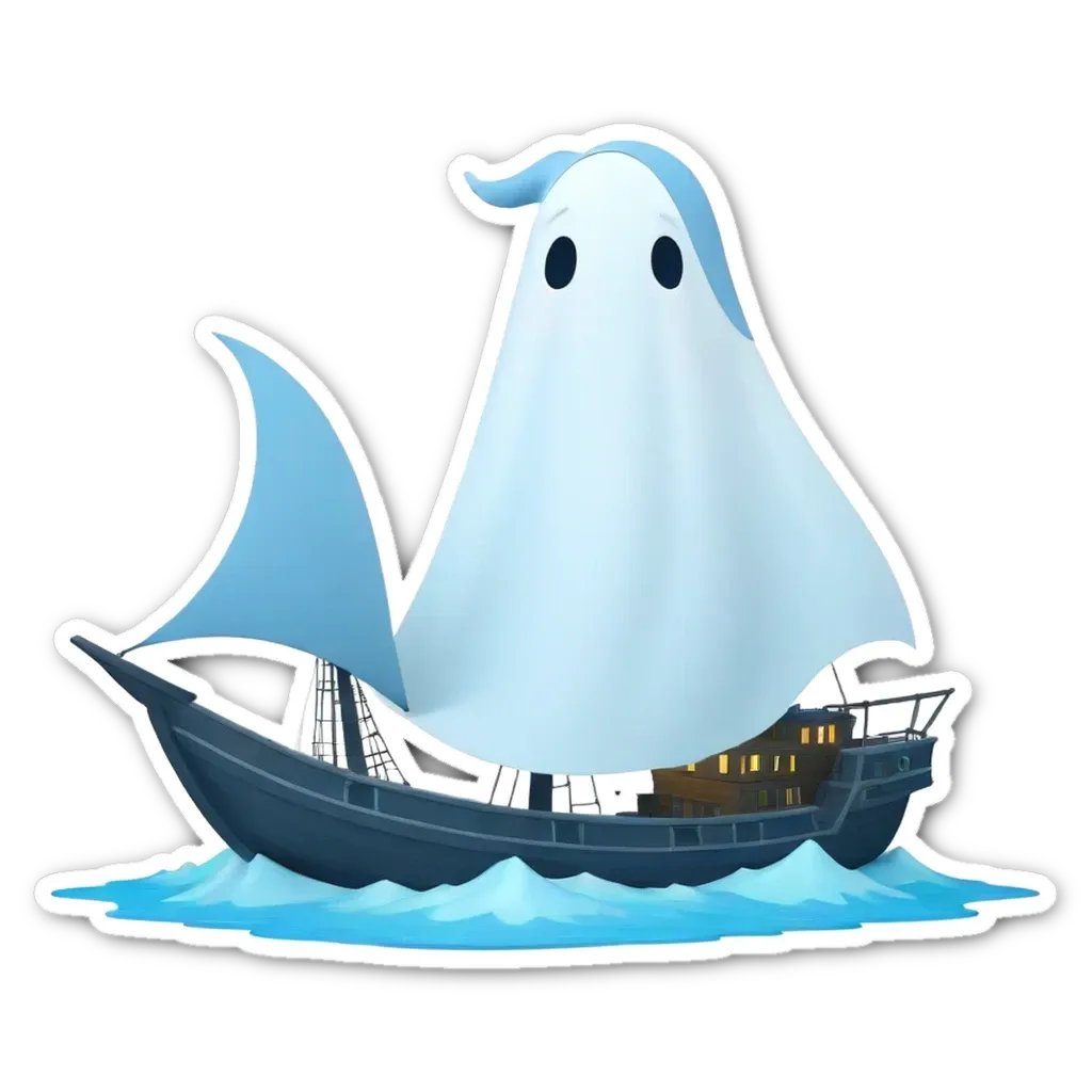 A ghost in a sailboat that looks like it's Halloween.