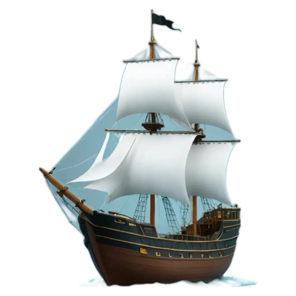 A white and blue ship that is part of a collection.