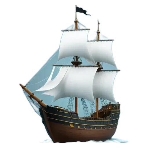 A white and blue ship that is part of a collection.