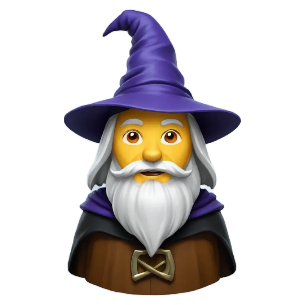 An image of an apple with a purple hat that is a wizard.