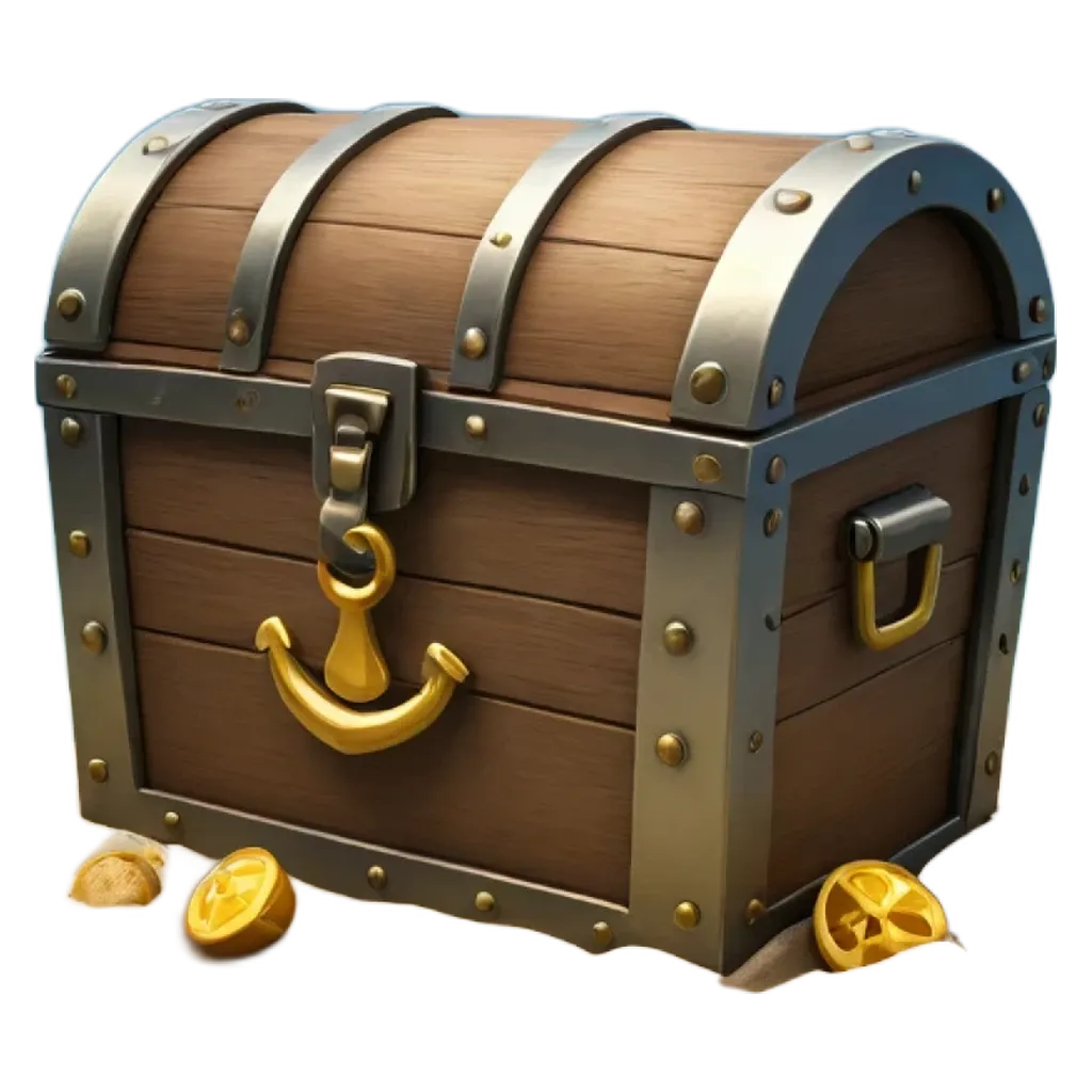 a chest in a game with a gold anchor and 2 gold coins at the bottom.