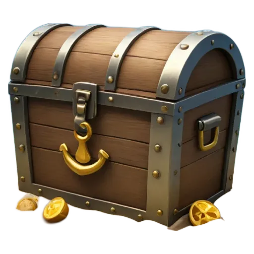 a chest in a game with a gold anchor and 2 gold coins at the bottom.