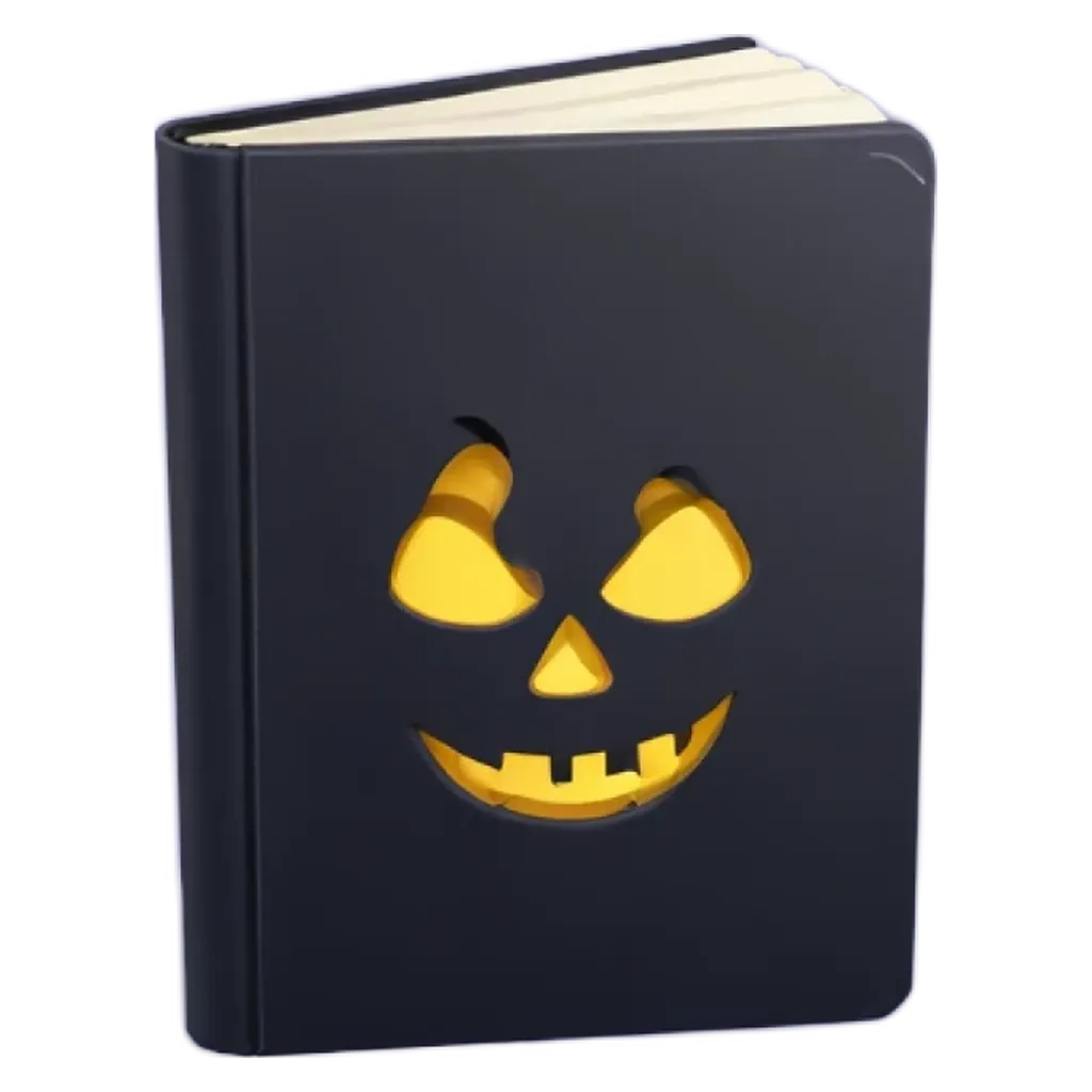 A black book with a Halloween theme on the cover.