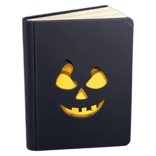 A black book with a Halloween theme on the cover.