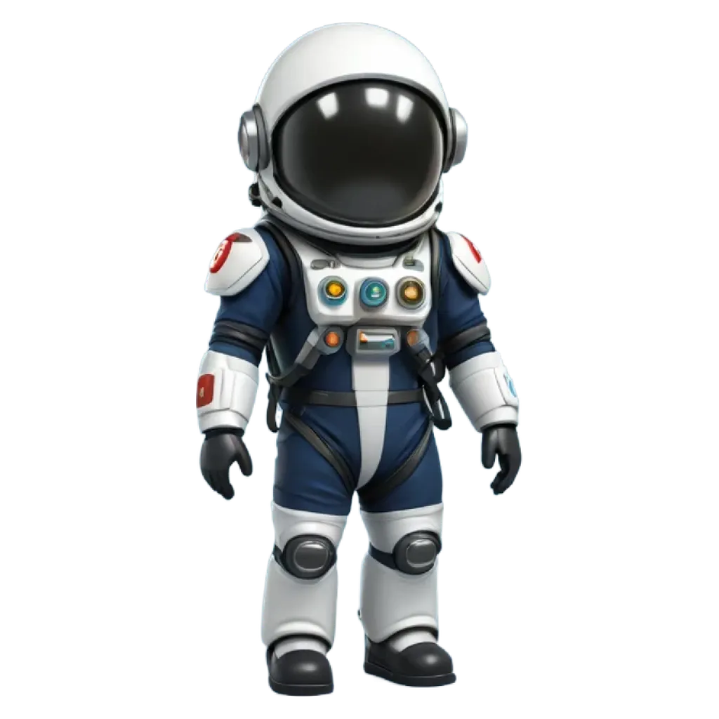 A blue and white space suit that is used as a character.