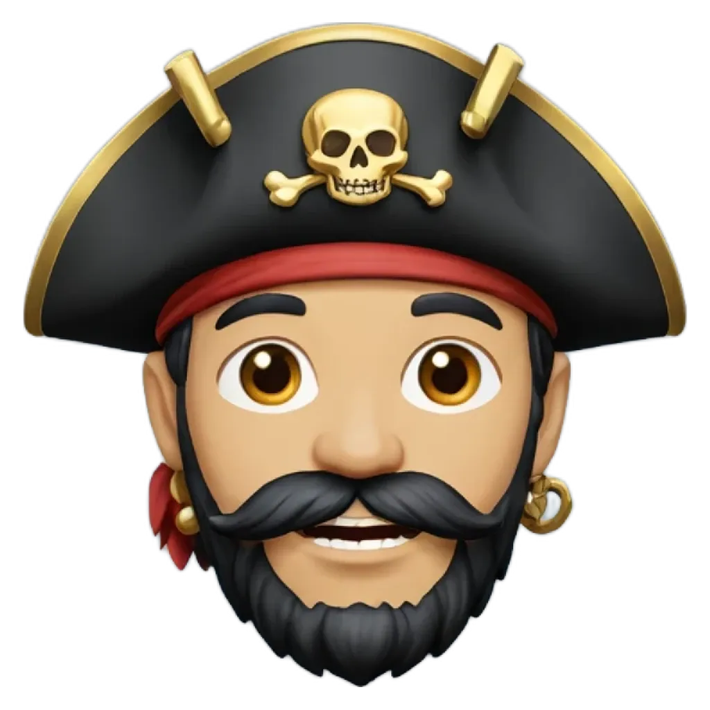 A pirate face with a skull and crossbones flag.