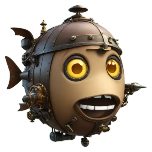 A character that is smiling and has a name tag that says steampunk.