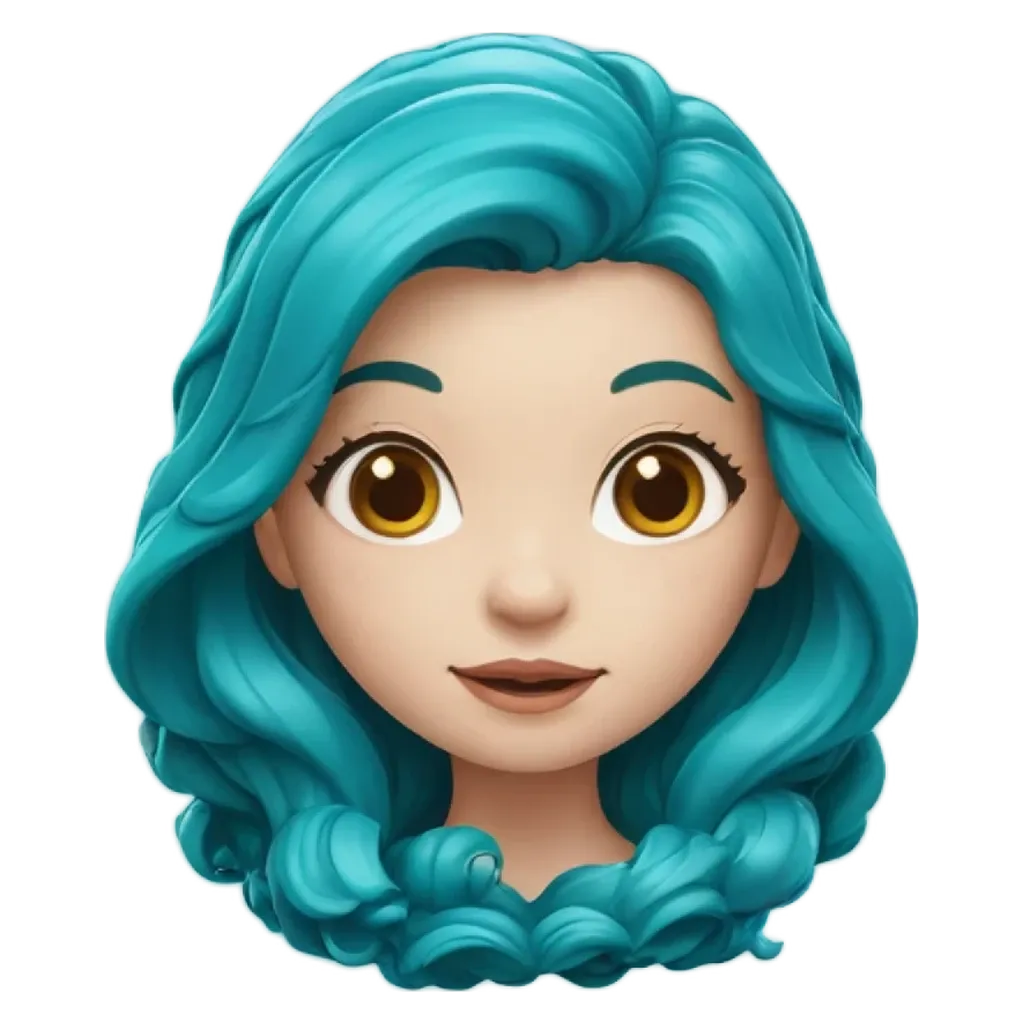 A face of a girl with blue hair.