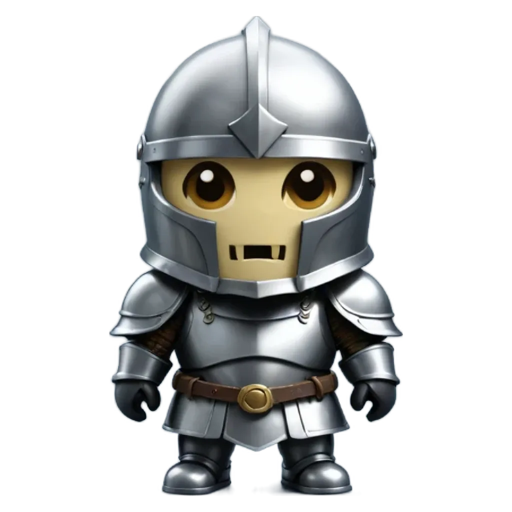 A figure of a knight in shining armor is shown with a black background.