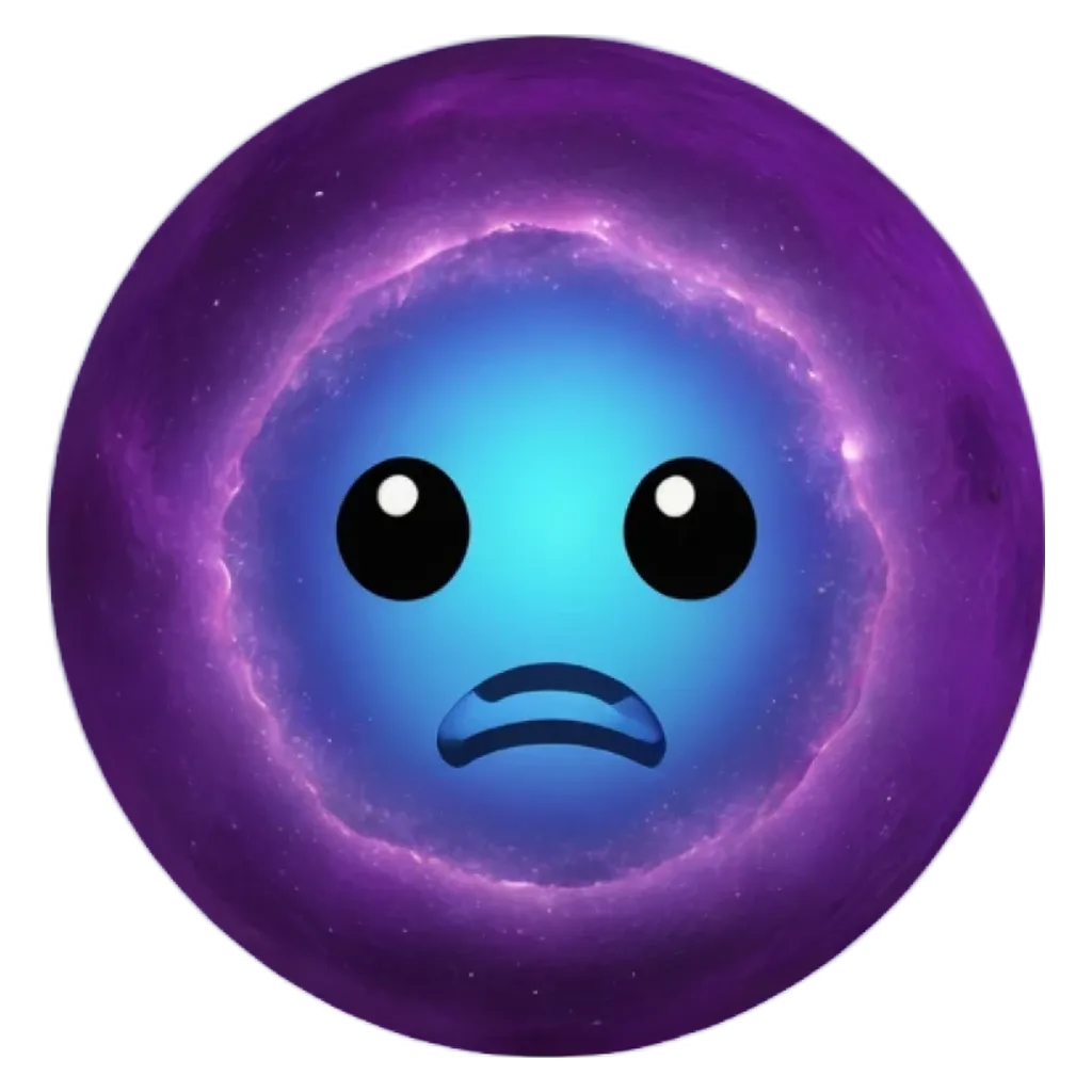 A sad face with blue eyes is drawn on a black background.