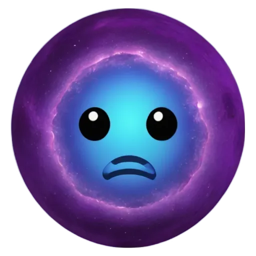 A sad face with blue eyes is drawn on a black background.