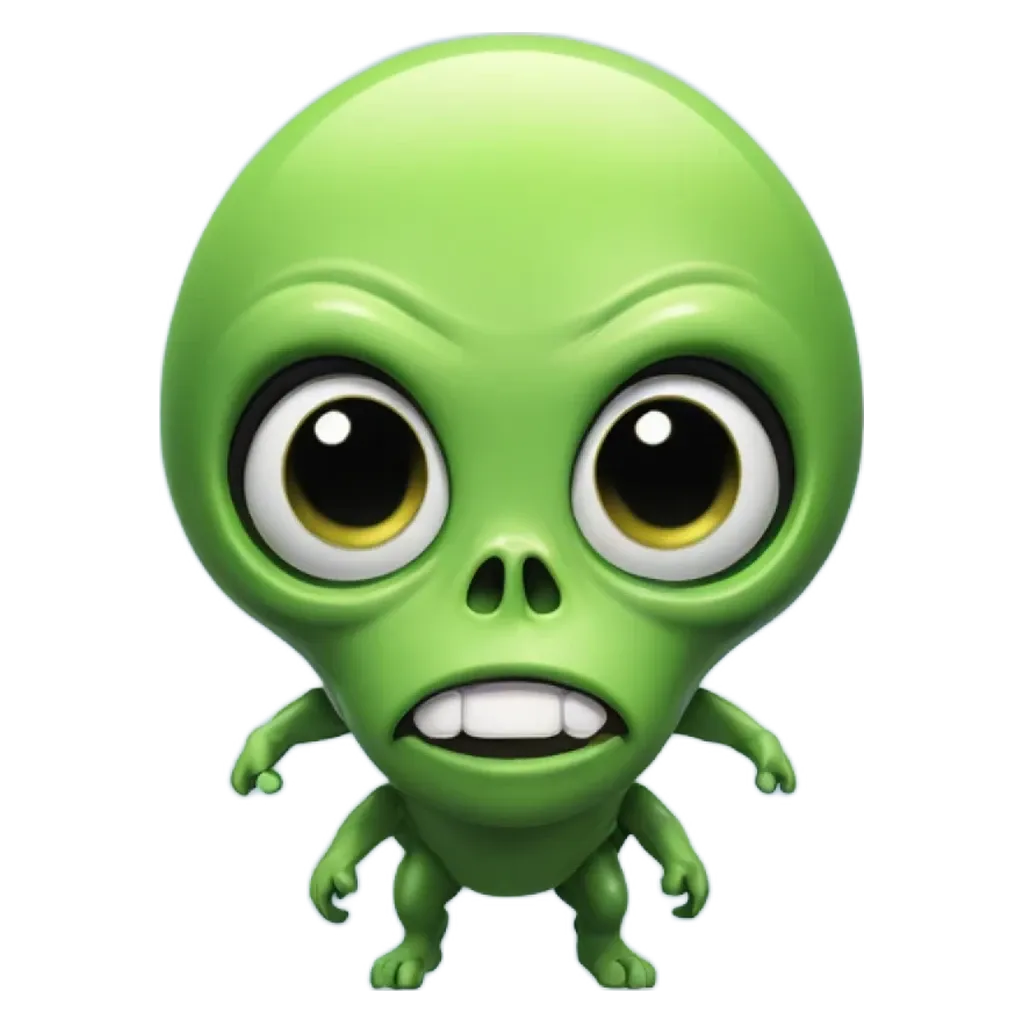 A green alien is staring at the camera.