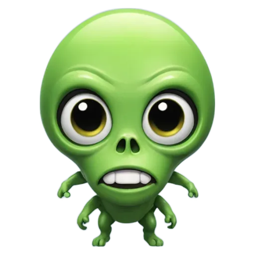 A green alien is staring at the camera.