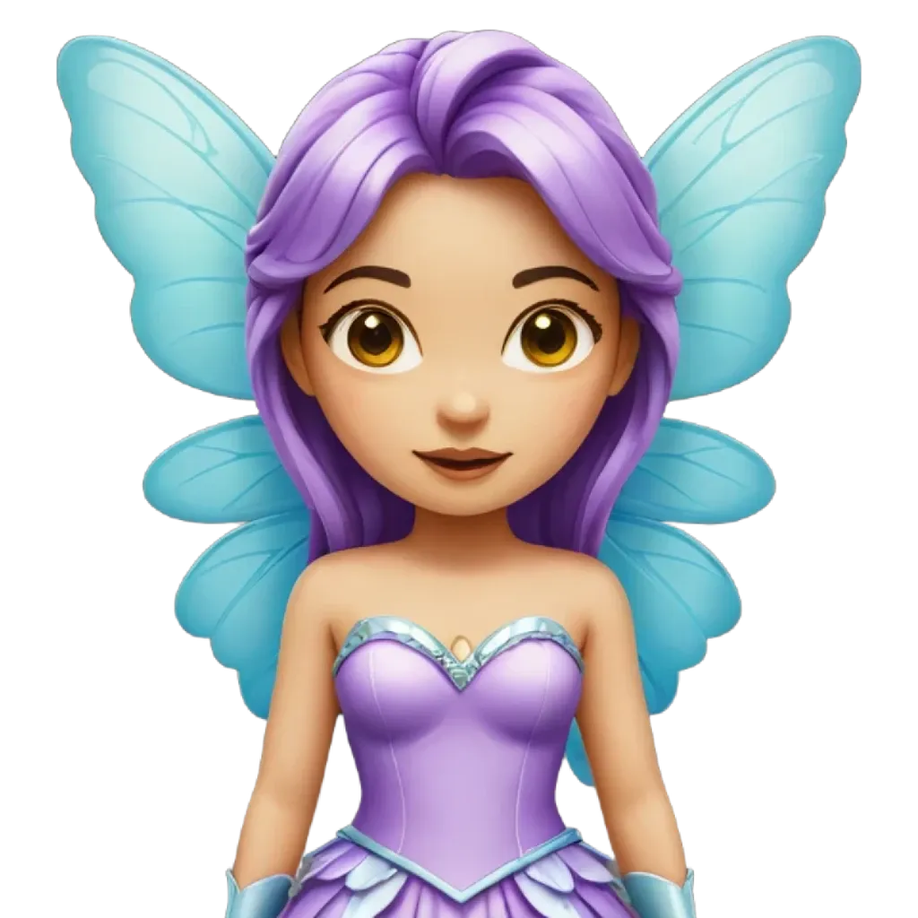 A cartoon image of a fairy that is purple.