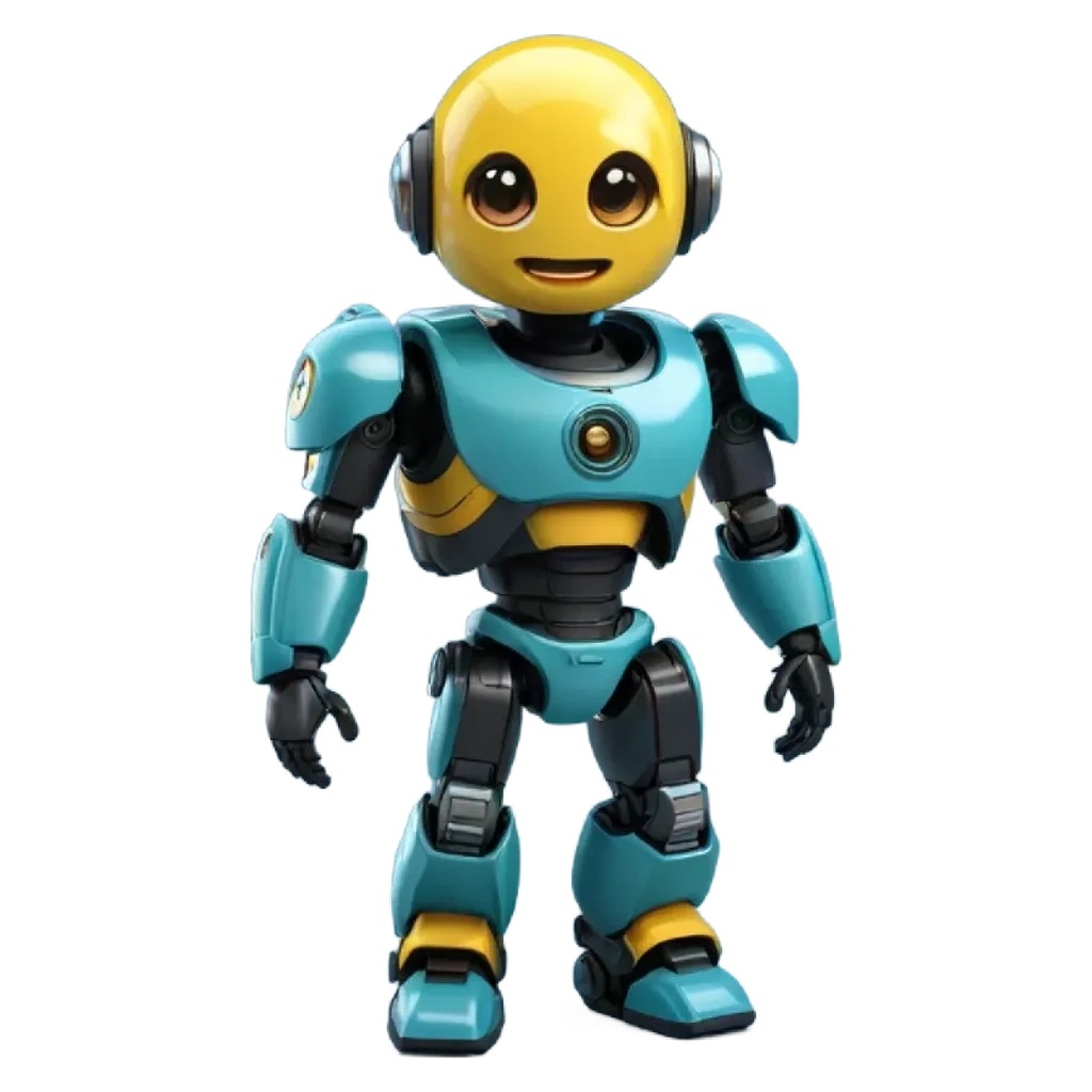 A robot that is blue and yellow and is not a picture of itself.