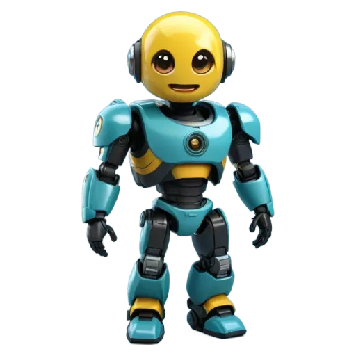 A robot that is blue and yellow and is not a picture of itself.