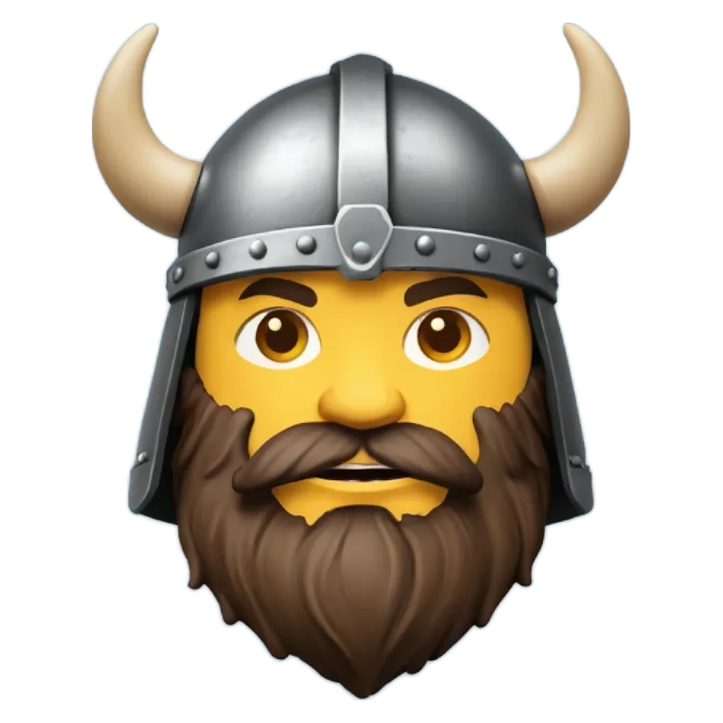 An image of an emo face with a Viking helmet.