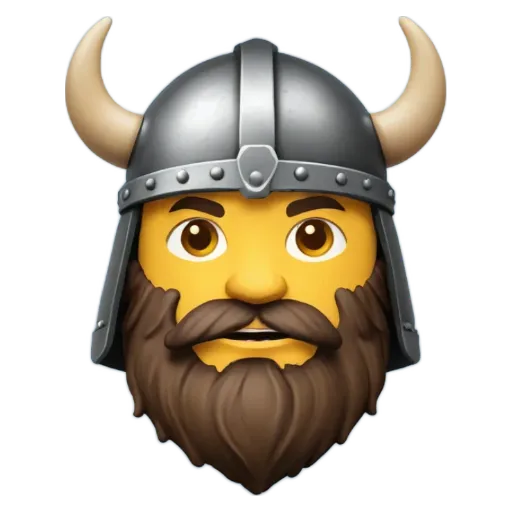 An image of an emo face with a Viking helmet.