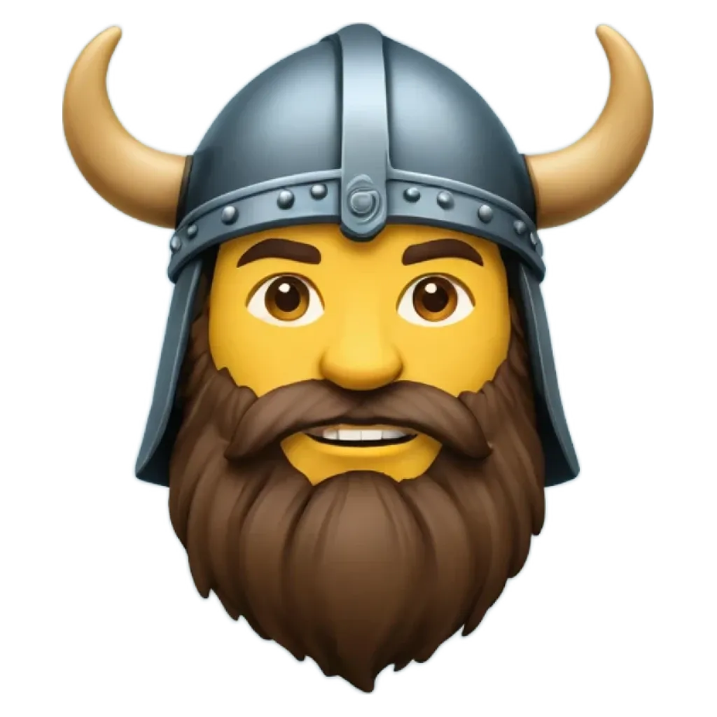 A face mask of a Viking with a beard and mustache.