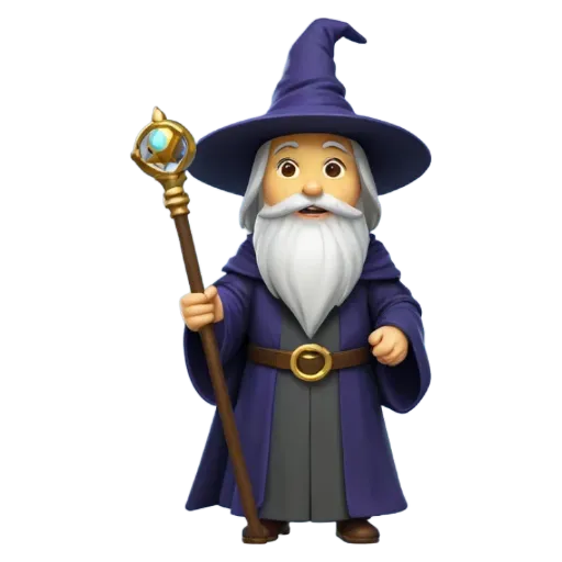 An image of a wizard that is blue in color with a staff.