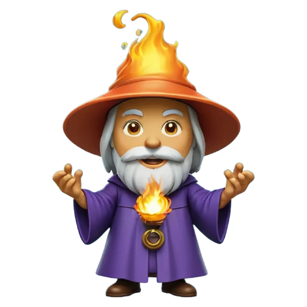 an animated character of a wizard wearing a purple robe.