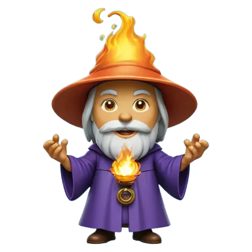 an animated character of a wizard wearing a purple robe.