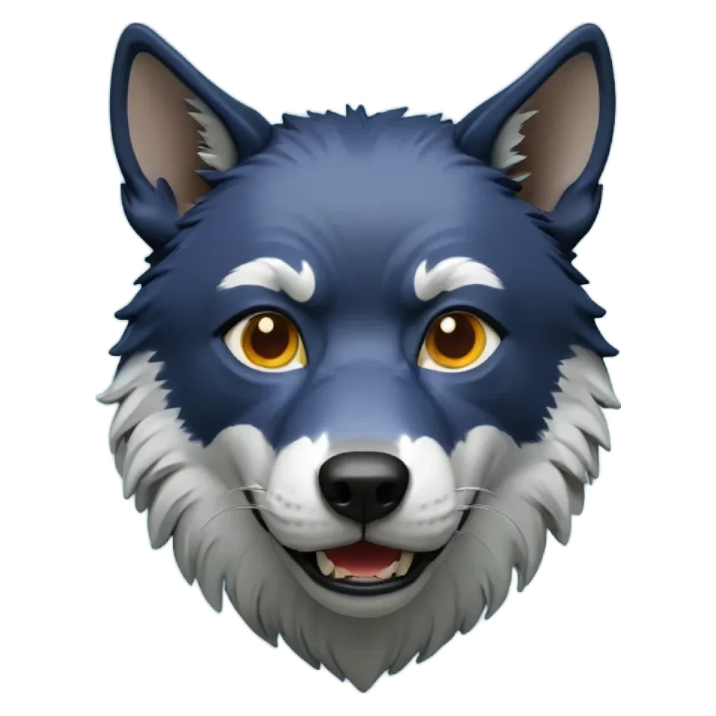 A blue cartoon wolf face is the head of a new generation of artificial intelligence.