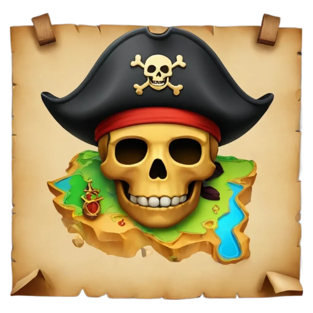 A skull is wearing a red bandana and a pirate hat.